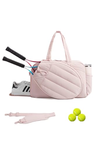 Pickleball,Tennis Racket Bag,Gym Bag for Women,Man. Quilted, Holds 2 Rackets with Shoe Compartment. Sport Bag for Gym, Court, Travel Duffle Bag - color: Candy Pink