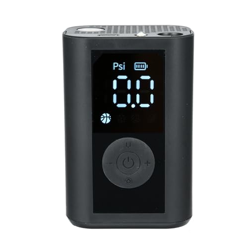 Electric Ball Pump with LCD Pressure Gauge and LED Work Light - 0 to 15 PSI Rechargeable Portable Inflator for Basketball Soccer Volleyball and Baseball - Integrated Needle Storage