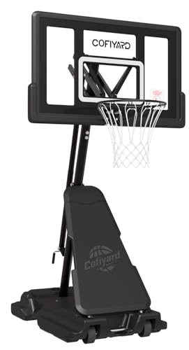 Cofiyard Basketball Hoop Outdoor with 44&48&54In Shatterproof Backboard, 5.25-10FT Height Portable Basketball Hoop with Sandbag, Adjustable Basketball Goal System - color: Black, size: 44inch