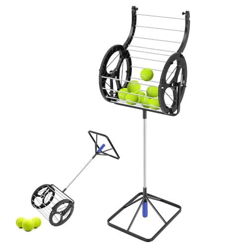 2-in-1 Tennis Ball Automatic Picker with Handle, Tennis Ball Hopper, Tennis Ball Collector, Tennis Field Equipment Auto Collector Picker Retractor 80 Tennis Balls