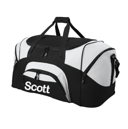 Personalized Large Duffel Bag, Football, Soccer, Basketball, Baseball Duffle Bag, Athlete Gift, Sport Bag, Embroidered Name, Black/Grey - color: Black/Grey