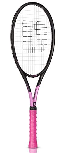 Adults Tennis Racket 27 Inch, Shockproof Carbon Fiber Tennis Racquet Light-Weight, Pre-Strung and Regrip, Suitable for Beginners to Intermediate Players - color: Black+Pink