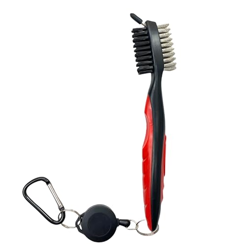 The Golfer's Workshop Golf Club Brush - 2 Ft Retractable Zip-line, Carabiner Clip, Groove Cleaner (Red)