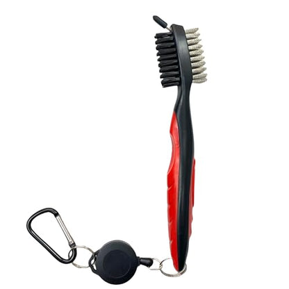 The Golfer's Workshop Golf Club Brush - 2 Ft Retractable Zip-line, Carabiner Clip, Groove Cleaner (Red)