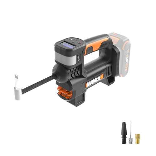 WORX Tire Inflator Portable Air Compressor, Cordless Air Pump for Car Tires, Motorcycle & Balls, 20V 150 PSI Bike Pump with Digital Pressure Gauge & Auto Shut-Off, Tool Only, WX092L.9 - style: 20V Battery & Charger Sold Separately