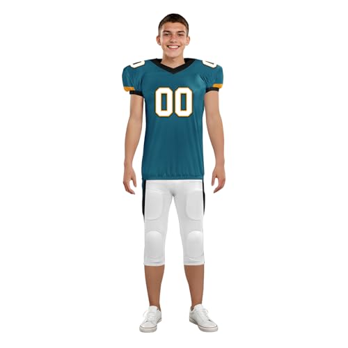 Youth Football Practice Jersey, Custom Blank Kids Practice Football Uniform Sportswear for Boys Training Games - color: Teal White Gold