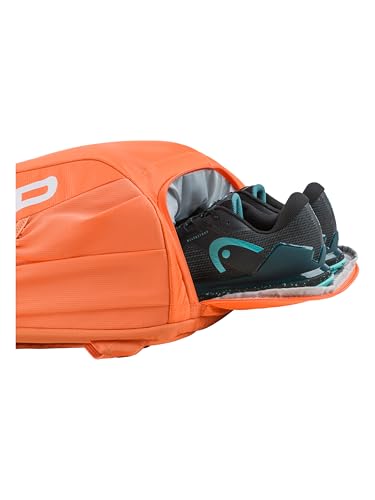 HEAD Tour Tennis Backpack 25L - Holds 2 Racquets, Shoe Compartment, Phone Pocket, Water Bottle & Ball Can Pockets - color: Orange