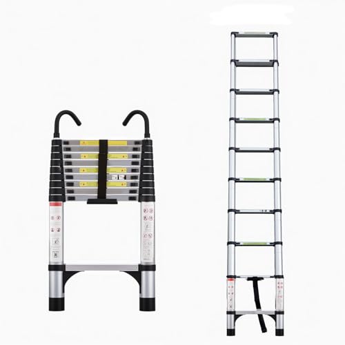 Telescoping Ladder, Aluminum Lightweight Extension Ladder with 2 Triangle Stabilizers, Heavy Duty 330lbs Max Capacity, Multi-Purpose Collapsible Ladder for RV or Outdoor Work (9.5 FT) - size: 9.5 FT