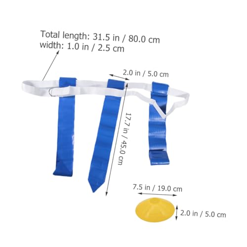 ibasenice Youth Flag Football Belt Set Adjustable Rugby Waist Belts with 10 White Straps, 30 Flags, 4 Marker Cones and Black Drawstring Bag for Football Game Training and Competition