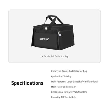 NEEWER Tennis Ball Hopper, Pickleball Retriever Collector Basket Cart Holder Tennis Court Equipment Accessory for Training Teaching - style: Tb01b Bag