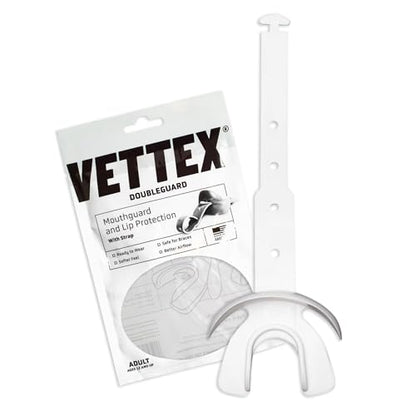 Markwort Vettex Doubleguard Mouthguard for Football, Lacrosse, MMA, Boxing, Braces - Breathable Doubleguard with Lip Protection and Strap,White - color: White