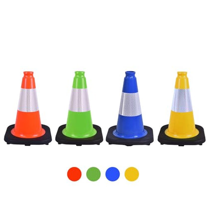 4 Pack 12 Inch Blue PVC Traffic Cones Black Base, Sport Training Cones for Soccer Drills, Outdoor Play, Indoor Gym Activities (4, Blue, 12 Inch)