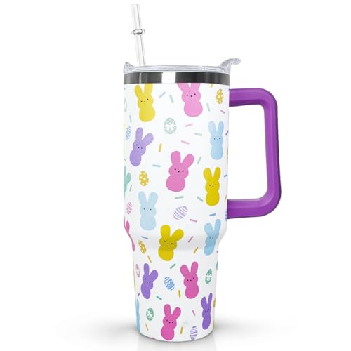 Ceovfoi 40 oz Easter Bunny Tumbler with Handle lid and Straw,Easter Bunny Rabbit CoffeeTravel Mug Cup Water Bottle,Easter Bunny Decor,Easter Rabbit Gifts for Women - color: Easter