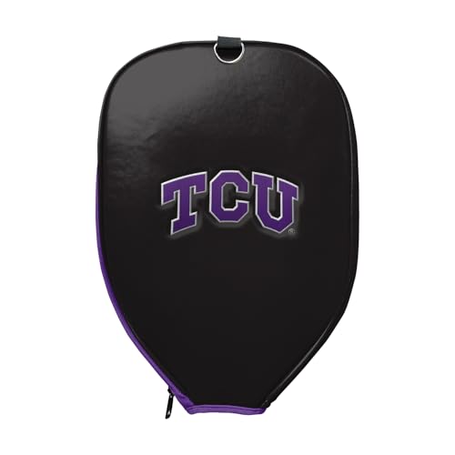 Officially Licensed Collegiate Pickleball Paddle Cover - Lightweight PU Leather Material - Durable Foam Interior Protection with Zippered Closure - Fits Most Paddles on the Market - color: TCU Horned Frogs