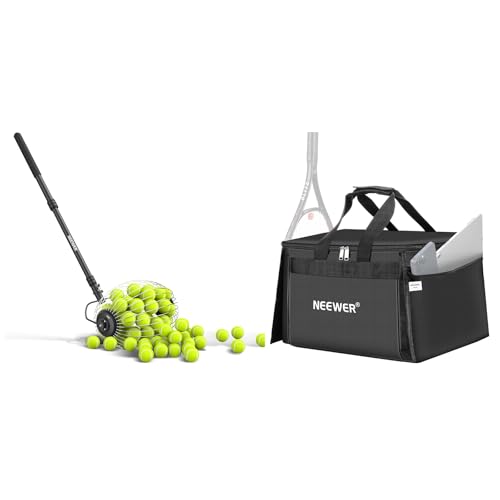 NEEWER Tennis Ball Hopper with Carry Bag, 30-58"/77-148cm Telescopic Golf Ball Retriever Pickleball Picker Upper, Rolling Collector Basket Holder Roller, Training Accessories & Equipment, TB01S