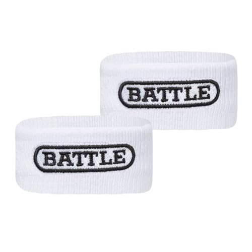 Battle Sports Thick Football Armbands- Wrist Bands for Football, High-Performance Bands with Ultra-Soft Material to Wick Away Sweat and Keep Hands Dry- Includes 2 Wrist Bands - color: White