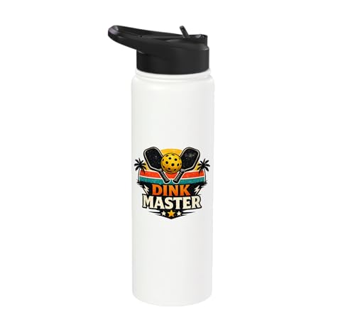 Dink Master Funny Pickleball Player Paddle Sports Stainless Steel Insulated Water Bottle - color: White