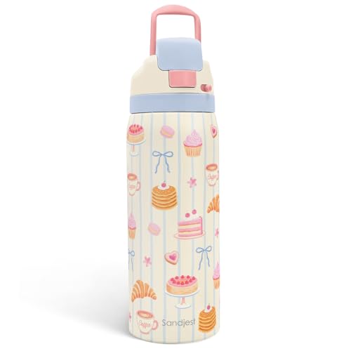 Desserts Stainless Steel Water Bottle, Vacuum Insulated, Push-Button Lid, 32 oz, Gifts for Women Girls Friends Teens Birthday Christmas - color: Dessert