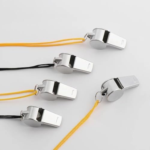 2Pcs Silver Whistle with Lanyard Outdoor Tools Referee Metal Whistle Training School Football Soccer Rugby Sport Loud Coach Referee Whistle