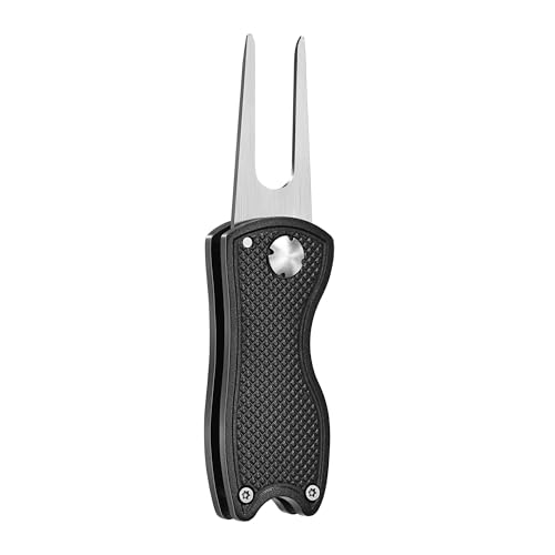 Mile High Life Golf Divot Repair Tool, All Metal Foldable Divot Tool with Pop-up Button & Magnetic Ball Marker, 2-6 Pack - color: Black/Blue/Red
