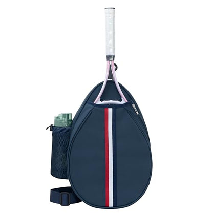 White PU One Shoulder Crossbody Tennis Backpack Girls Tennis Bag Tennis Racket Sling Bag for Women, with Water Bottle Holder - color: Blue