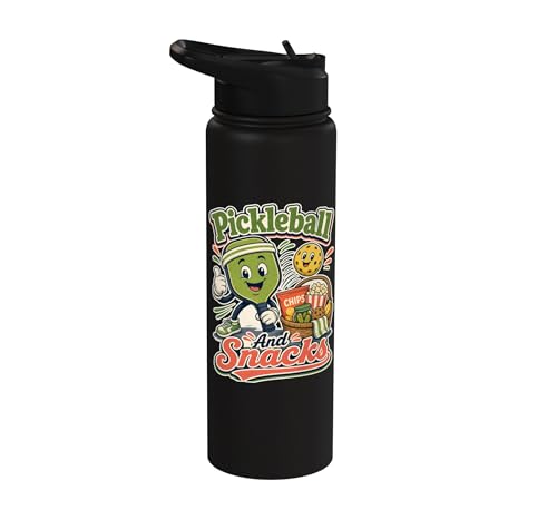 Pickleball Snack Break Court Humor Funny Retro Saying Stainless Steel Insulated Water Bottle - color: Black