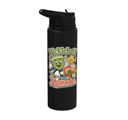 Pickleball Snack Break Court Humor Funny Retro Saying Stainless Steel Insulated Water Bottle - color: Black