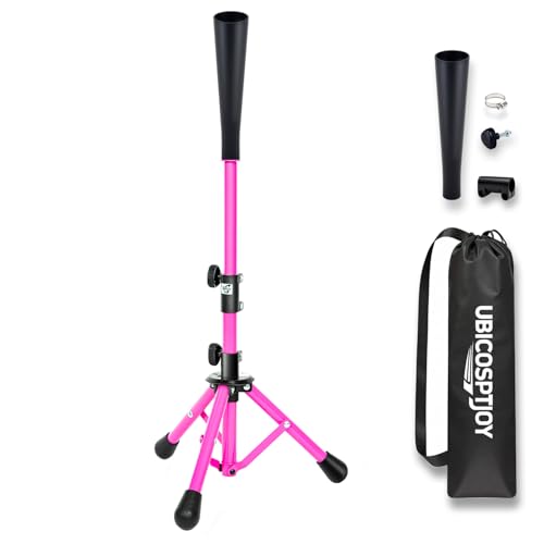 Baseball Tees for Hitting, Adjust Height, for Kids Aged 3-8, Baseball Softball Training Equipment with Strong Tee Topper Carrying Case, Weather-Resistant Design - color: Pink, size: 20.3" to 30.5" Height