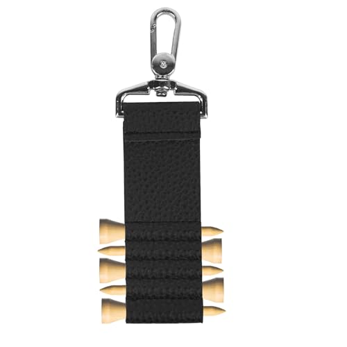 Golf Tee Holder Carrier with Keychain - Portable PU Leather Caddy Organizer for 5 Tees, Clip-on Golf Bag Accessories & Gifts for Men Women (Black)