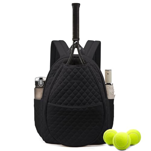 Tennis Bags for Women, Quilted Tennis Racket Bag Backpack for Tennis Racquet, Pickleball Paddles, Badminton - color: Black, size: Medium