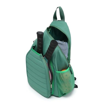 Sling Bag Crossbody Backpack for Pickleball Paddle Tennis Racketball Travel for Men and Women, with Ice Bag 2PS - color: Green