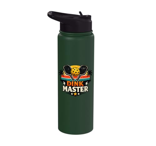 Dink Master Funny Pickleball Player Paddle Sports Stainless Steel Insulated Water Bottle - color: Dark Green