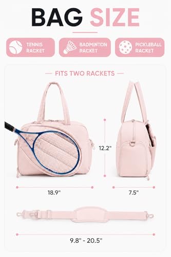 Pickleball,Tennis Racket Bag,Gym Bag for Women,Man. Quilted, Holds 2 Rackets with Shoe Compartment. Sport Bag for Gym, Court, Travel Duffle Bag - color: Candy Pink