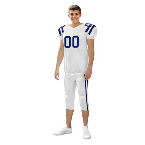 Youth Football Practice Jersey, Custom Blank Kids Practice Football Uniform Sportswear for Boys Training Games - color: Speed Blue White