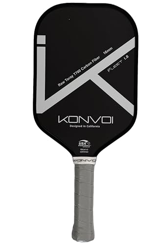 Konvoi Fleet 1.0 Gen 3 Pickleball Paddle +Case - Thermoformed T700 Carbon Fiber, 16mm PP Honeycomb Core, Foam + EVA Injected for Max Sweet Spot and Stability - USAPA Approved - color: Black