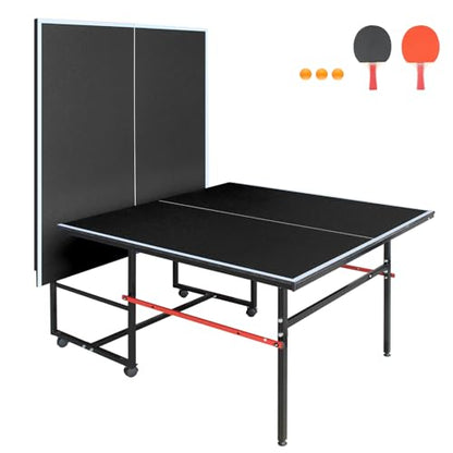 96"x48"x30" Foldable Ping Pong Table Set for Game Room, Apartment & Office | All-in-One with Net, 2 Paddles, 3 Balls | Compact Storage & Quick Setup，Black