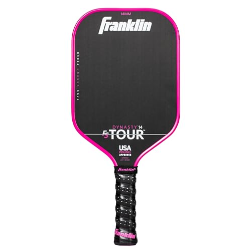 Franklin Sports Pro Pickleball Paddles - FS Tour Series Raw Carbon Fiber T700 - USA Pickleball Approved - Unibody Epoxy Resin Injected Edge - Dynasty + Tempo - 14mm/16mm Core - Gray, Blue + Pink - color: Pink, size: 14 mm, style: Dynasty