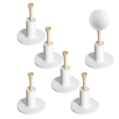 Golf Rubber Tee Holder Set for Driving Range 6 Set Golf Practice Mat Golfs Tees Practice for Golfs Hitting Mats Outdoor Indoor 1.5 Inch White Tee Holder for Hitting Mats Artificial Turf Golfe Mat