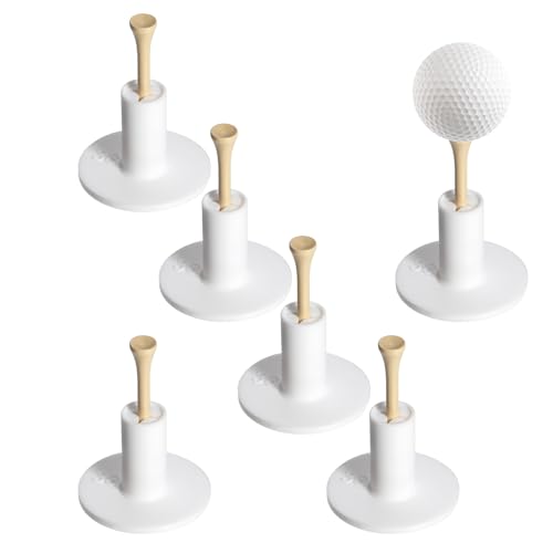 Golf Rubber Tee Holder Set for Driving Range 6 Set Golf Practice Mat Golfs Tees Practice for Golfs Hitting Mats Outdoor Indoor 1.5 Inch White Tee Holder for Hitting Mats Artificial Turf Golfe Mat
