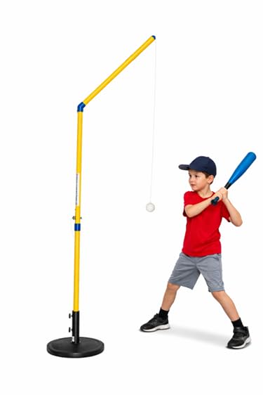 Junior Home Run Trainer, Baseball and Softball Hitting Practice Trainer for Kids Ages 5 to 7. Lightweight Stationary Indoor/Outdoor Batting Trainer with Adjustable Height Ball by Fielder's Dome Mats