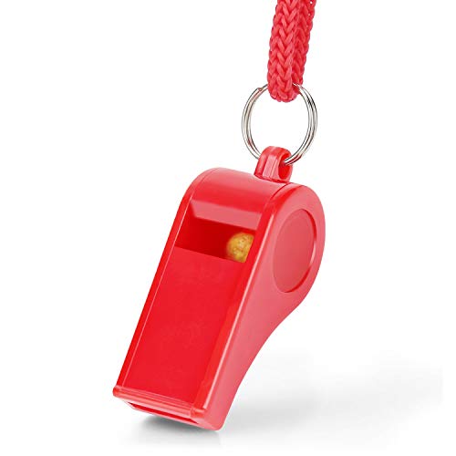 12PCS Red Emergency Whistle with Lanyard, Super Loud Plastic Whistles Bulk Perfect for Self-Defense, Lifeguard and Emergencies