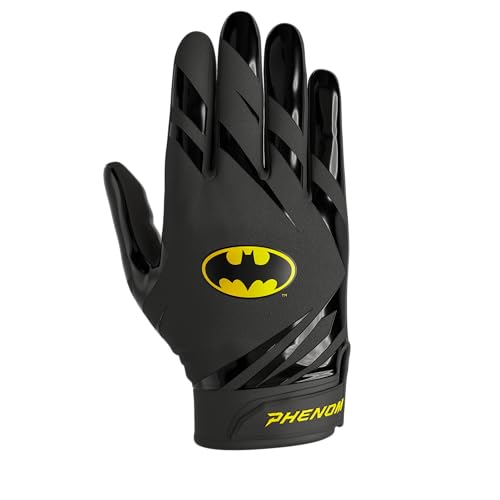 Phenom Elite Football Gloves - VPS5 | Super Sticky, Lightweight Receiver Gloves for Adults & Kids | Maximum Grip & Comfort for Competitive Play - color: Batman, size: Medium