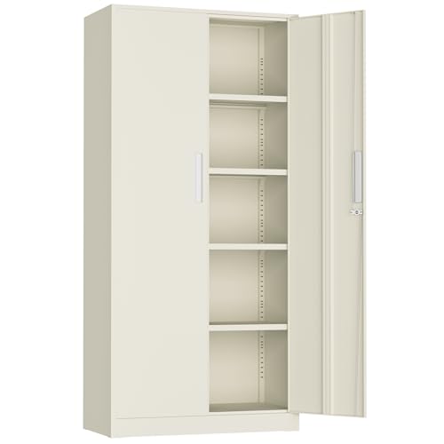 72” Metal Storage Cabinet, Locking Steel Storage Cabinets with 2 Doors and 4 Adjustable Shelves, Tall Lockable Tool Storages for Garage, Home, Office (Grey) - color: Grey, size: 72"Storage Cabinet