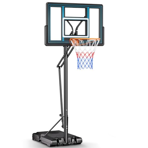 Asbest 44" Portable Basketball Hoop Outdoor 5.5-10ft 16 Levels Smooth Adjustable Height System with Heavy-Duty Steel Frame & Shatterproof PC Backboard for Kids, Teens, Adults-Driveway & Backyard