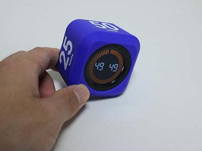 Rotating Cube Pomodoro Visual Timer 5, 25, 10 50 Minutes Preset, Rechargeable Desk Productivity Flip Timer w/Silicone Cover, Custom Countdown, Silent Mode for ADHD, Study, Work, School(Purple) - color: Purple+black