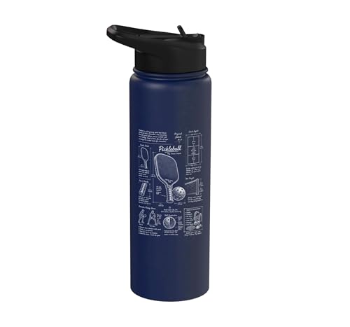 Pickleball Paddle Court Layout Net Height Chart Stainless Steel Insulated Water Bottle - color: Navy Blue