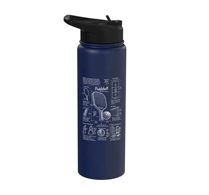 Pickleball Paddle Court Layout Net Height Chart Stainless Steel Insulated Water Bottle - color: Navy Blue
