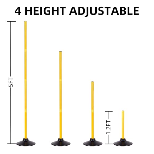 Desyeryamimi 5 FT Agility Training Poles for Soccer/Dog/Horse,Adjustable Football Basketball Speed and Agility Training Equipment,Set of 4/6 with Round Rubber Base