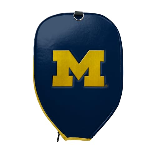 Officially Licensed Collegiate Pickleball Paddle Cover - Lightweight PU Leather Material - Durable Foam Interior Protection with Zippered Closure - Fits Most Paddles on the Market - color: Michigan Wolverines