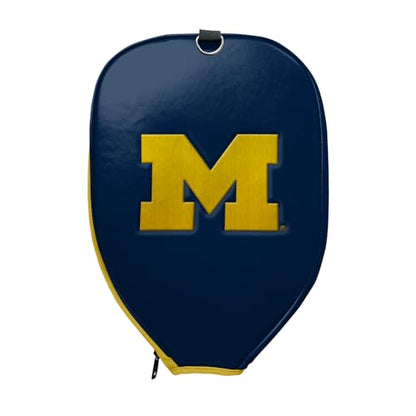 Officially Licensed Collegiate Pickleball Paddle Cover - Lightweight PU Leather Material - Durable Foam Interior Protection with Zippered Closure - Fits Most Paddles on the Market - color: Michigan Wolverines